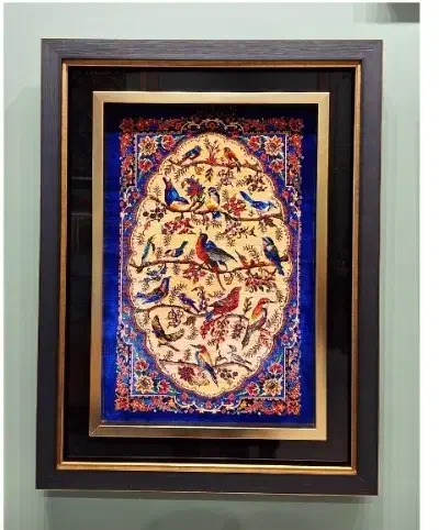 تابلوفرش دستباف ابریشم طرح درخت وپرنده ۶۰در۴۰نو|تابلو فرش|قم, نیروگاه|دیوار