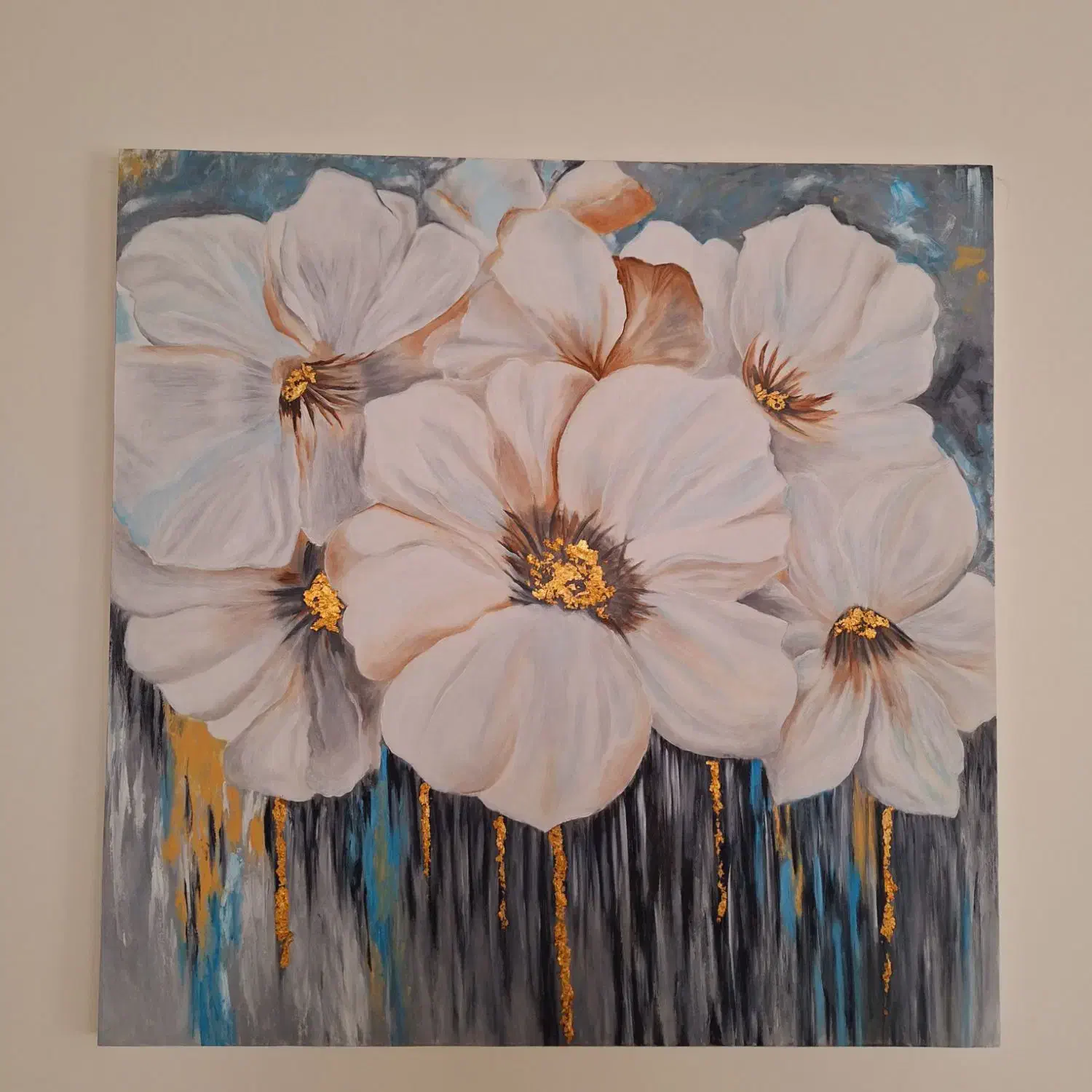 تابلوگل رنگروغن و ورق طلاروی بوم|تابلو، نقاشی، عکس|شاهینشهر, شهرک مطهری|دیوار