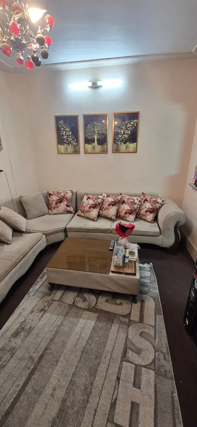 یکدست مبل ۵ نفره L با ۱۰ عدد کوسن با کیفیت|مبلمان خانگی و میز عسلی|قم, چهار امامزاده|دیوار