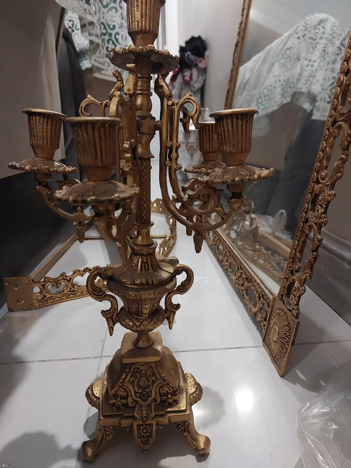 ست آینه شمعدان ساعت برنجی|آینه|تهران, بهجتآباد|دیوار