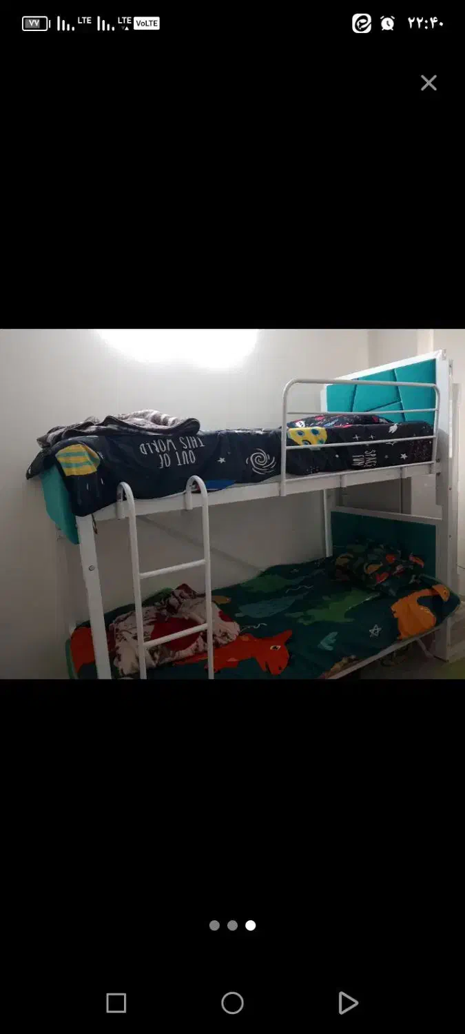 تخت 2 طبقه سفید آبی|تخت و سرویس خواب|گلبهار, شهر جدید گلبهار|دیوار