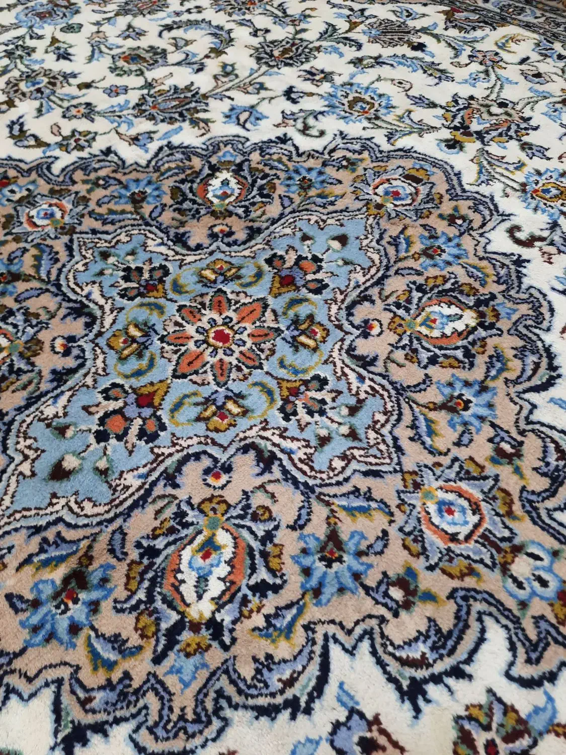 دستباف کاشان آبی فیروزه‌ای|فرش|سمنان, |دیوار