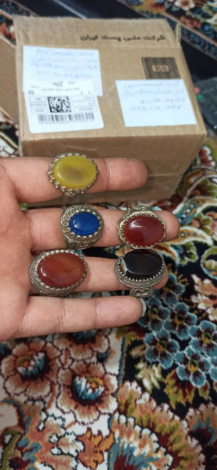 انگشتر عقیق رکاب الیاژ ۵ عدد باهم|جواهرات|کرج, کوی مهر|دیوار