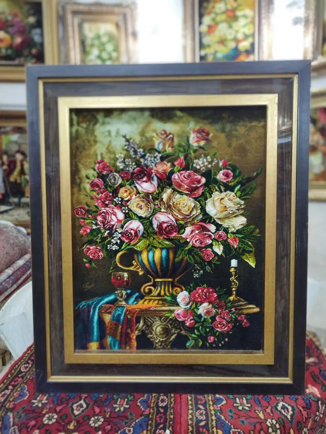 تابلو فرش چله ابریشم گل/تابلو فرش بینظیر نقدواقساط|تابلو فرش|تهران, بوستان جنگلی لویزان|دیوار