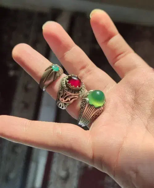 فروش سه عدد انگشتر نقره عقیق و زمرد|جواهرات|اسلامشهر, مظفریه|دیوار
