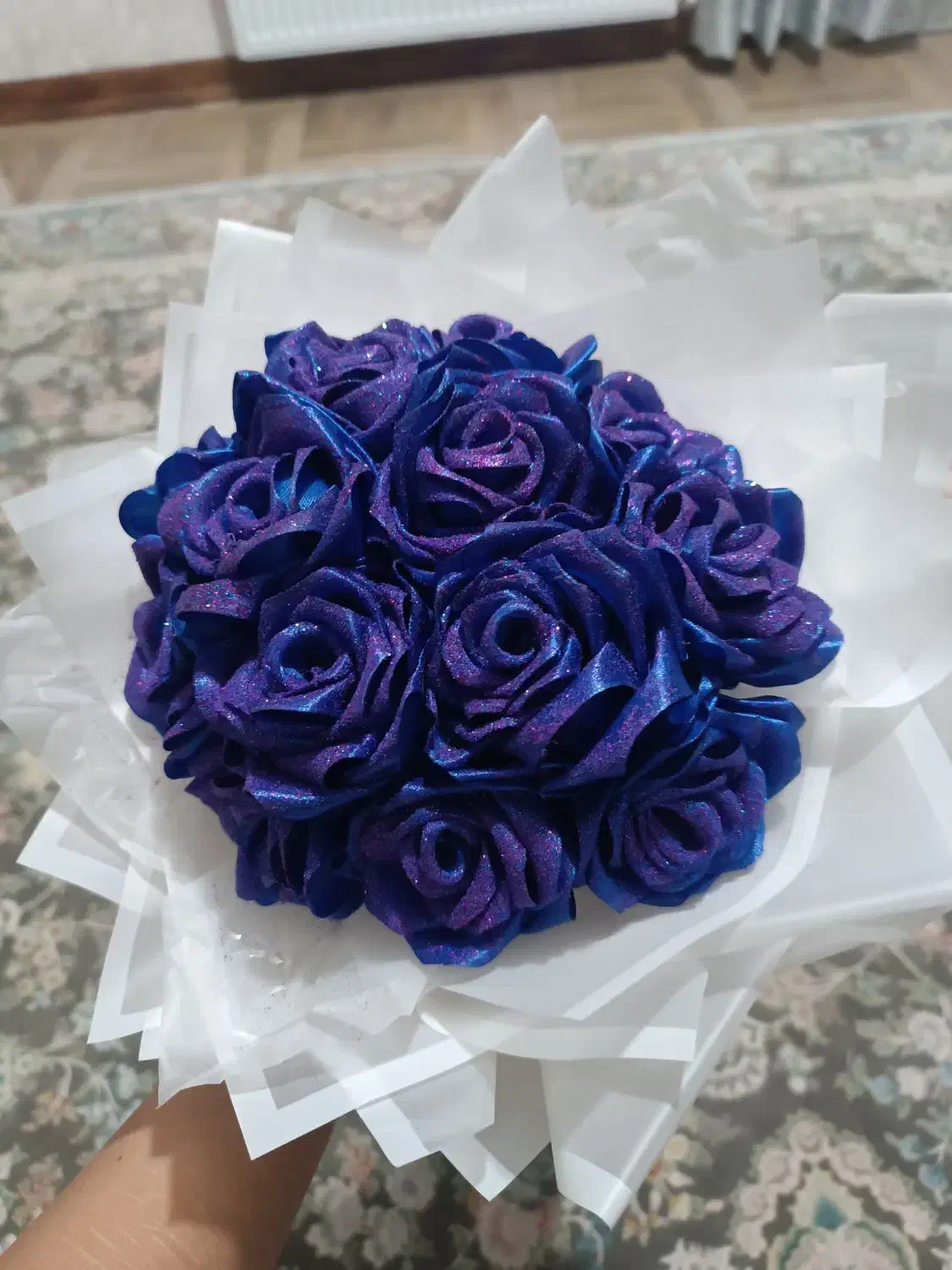 دست گل ربانی ابی کهکشانی|گل مصنوعی|کرمان, |دیوار