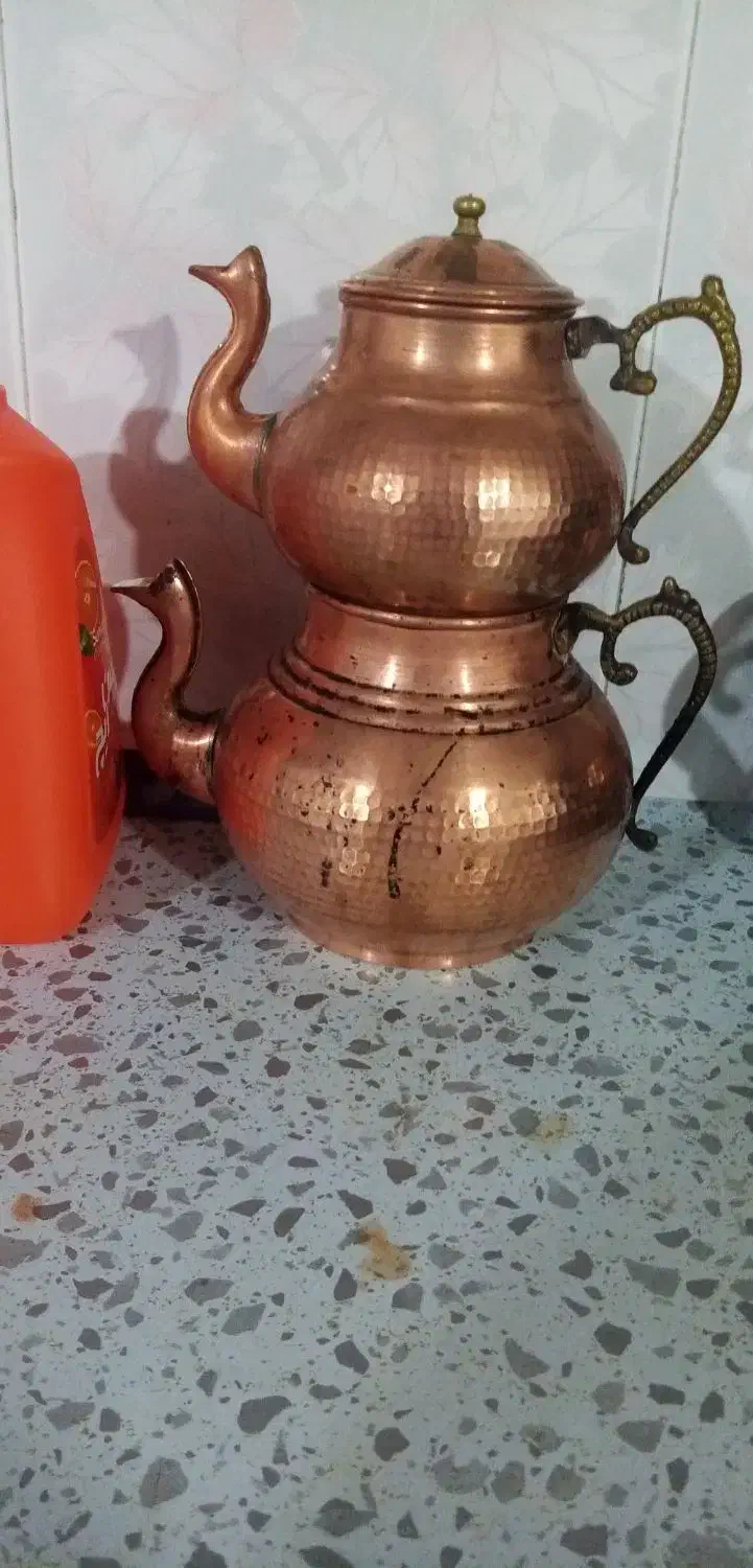 قوری وکتری مسی|قوری، کتری، قهوه‌ساز دستی|گالیکش, |دیوار