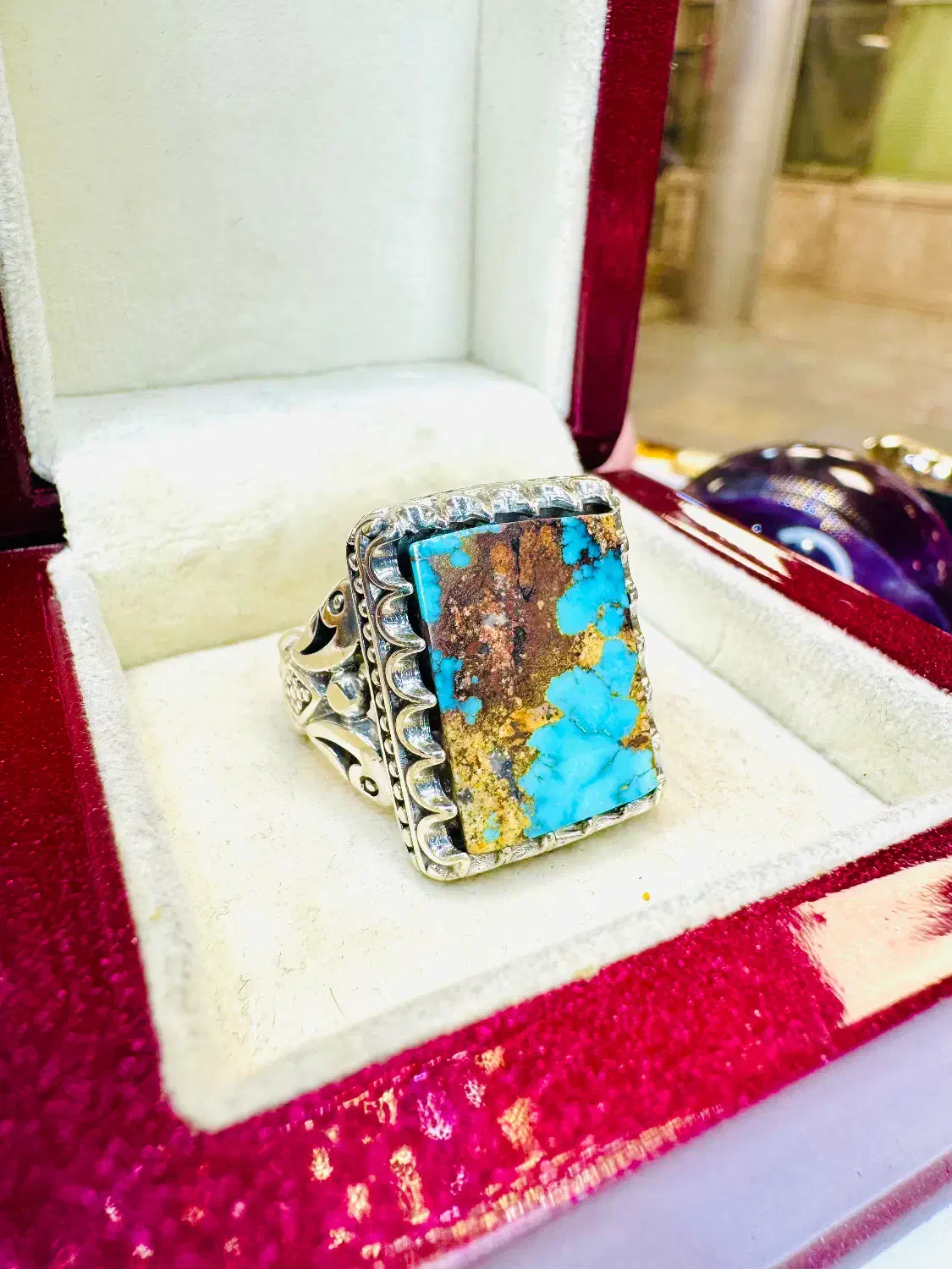 انگشتر فوق لوکس سنگ فیروزه آبی شجری طلایی نیشابوری|بدلیجات|تبریز, |دیوار