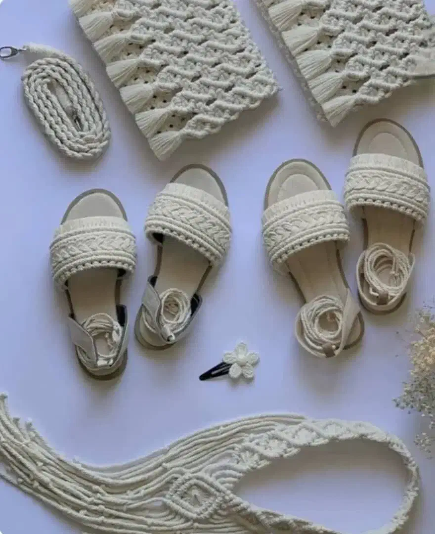 پذیرش سفارش عمده دمپایی و کیف مکرومهبافت|کیف، کفش، کمربند|کرج, باغستان|دیوار