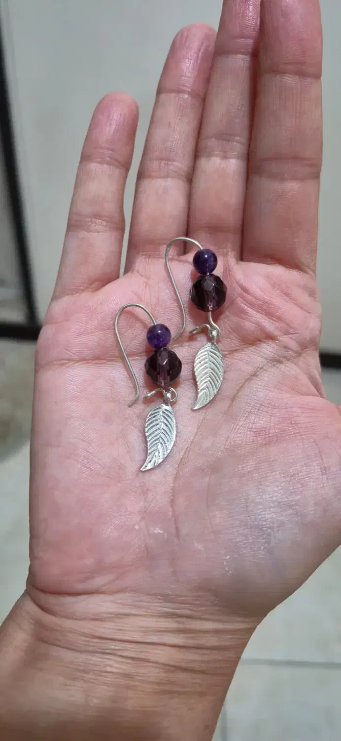 گوشواره نقره سنگ آماتیس تراش|جواهرات|تهران, پونک|دیوار