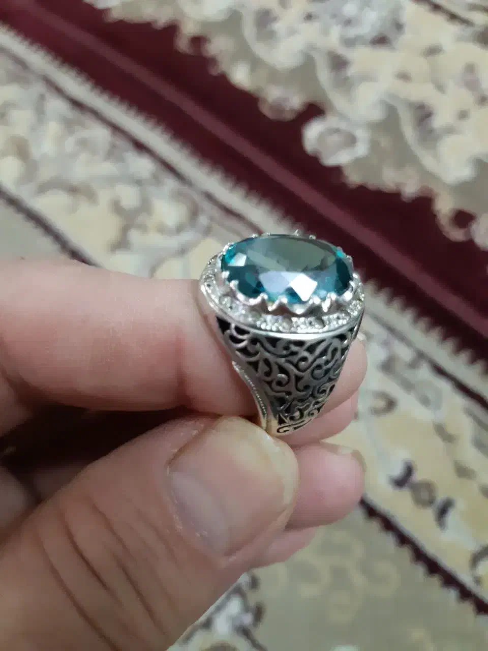انگشترتپازسبزبا15عددمخراج برلیان رکاب نقره|جواهرات|قم, آزادگان|دیوار