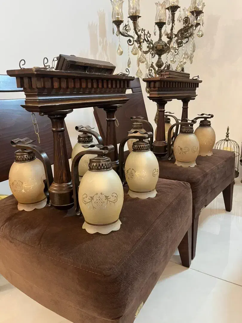 یه جفت لوستر بامبو ۴شاخه|لوستر و چراغ آویز|قزوین, |دیوار