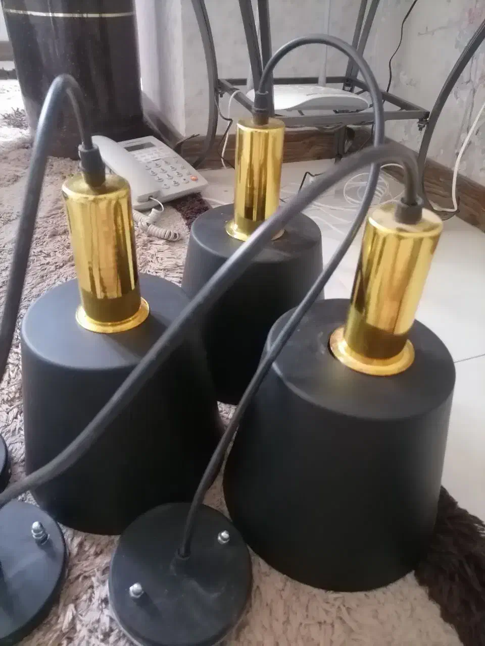 لوستر سه تایی فلزی و آباژور|لوستر و چراغ آویز|شاهرود, |دیوار