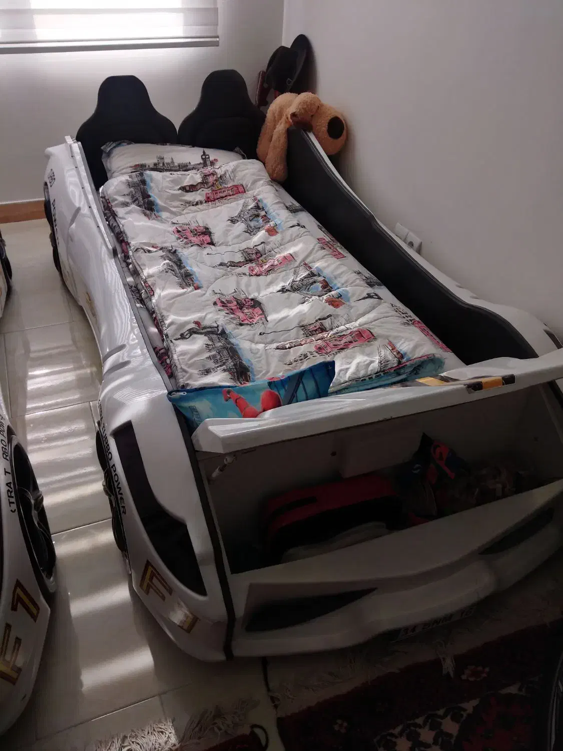 تخت نوجوان ماشینی|تخت و سرویس خواب|مشکیندشت, |دیوار