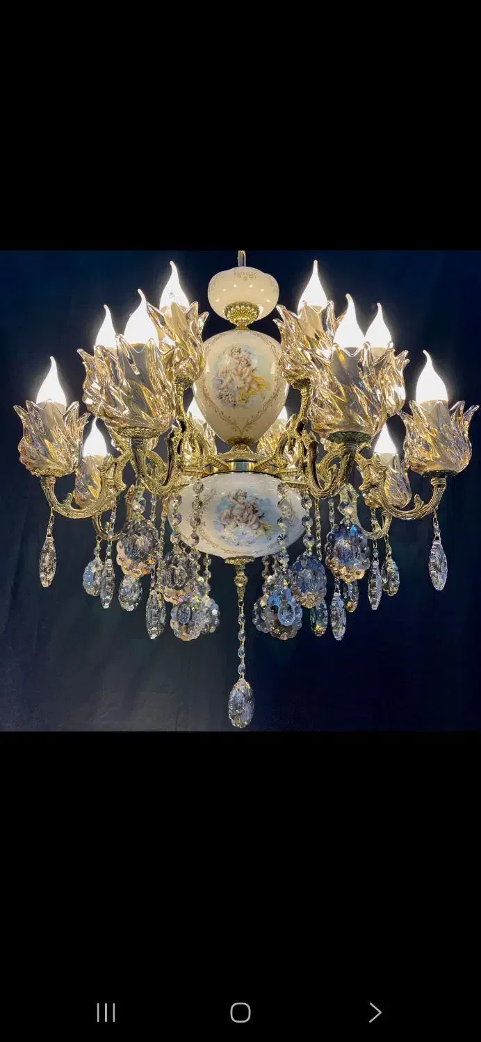 لوسترکایرا برنجی.سرامیکی/۱۴+۲/شعله برنجKHy light3|لوستر و چراغ آویز|تهران, نعمت‌آباد|دیوار