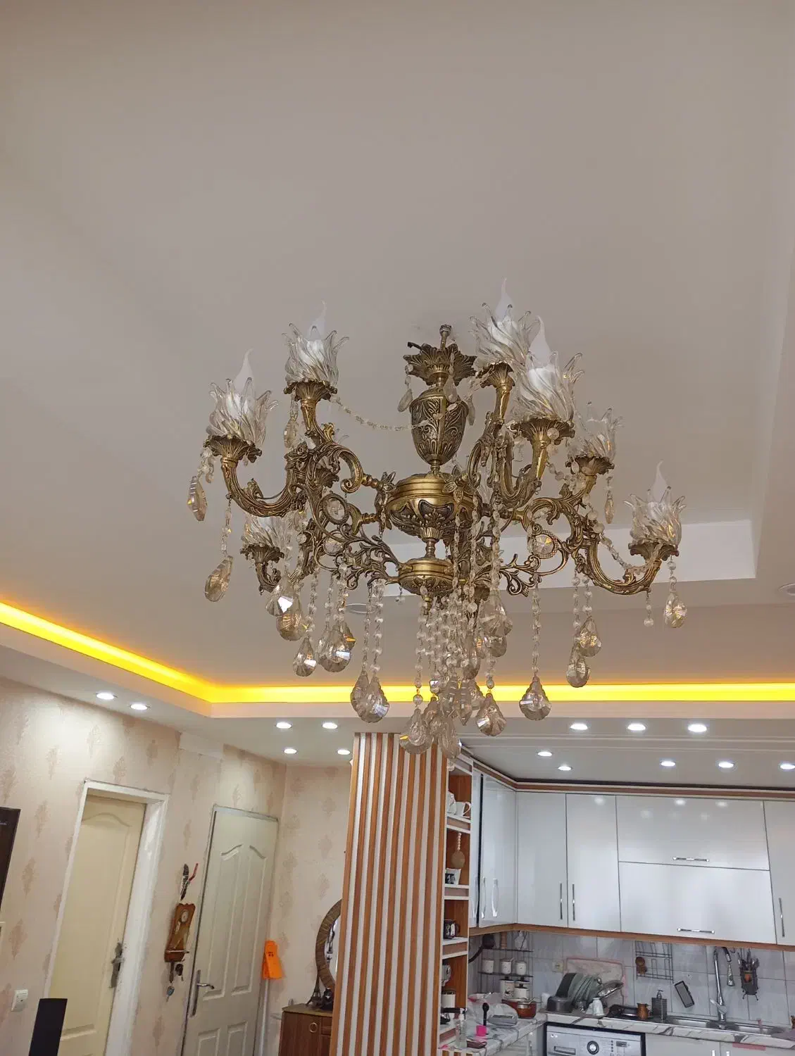 لوستر تمام برنز  سه گل پنج شاخه10شعله|لوستر و چراغ آویز|محمدشهر, سیدآباد|دیوار