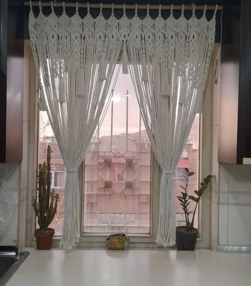 پرده مکرومه مناسب پنجره و بالای تخت|پرده، رانر، رومیزی|خرمآباد, |دیوار