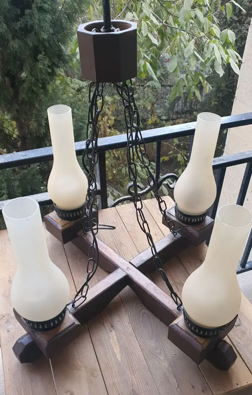 لوستر چوبی لامپا چهار شاخه|لوستر و چراغ آویز|تهران, نیاوران|دیوار