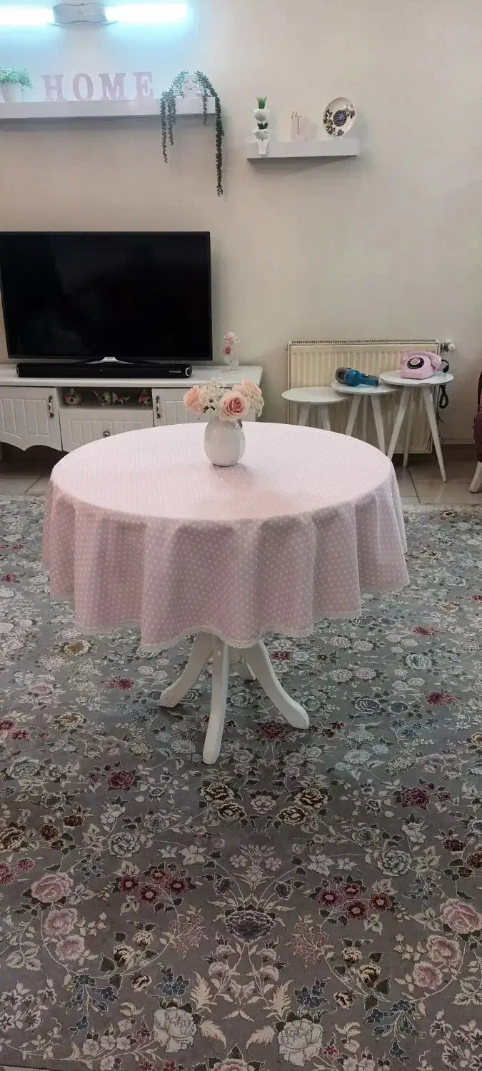 رومیزی گرد کتان صورتی|پرده، رانر، رومیزی|تهران, امام زاده عبدالله|دیوار