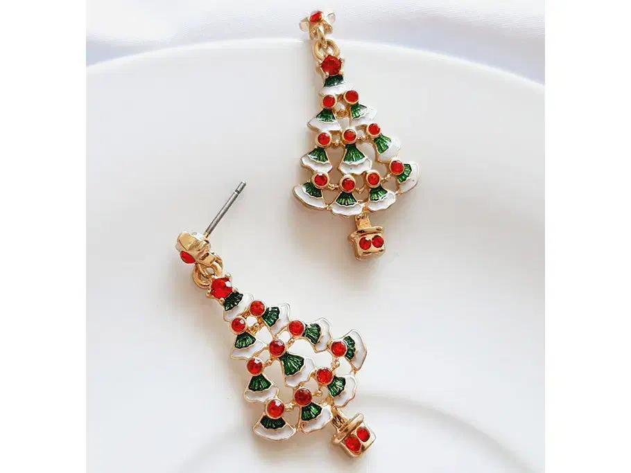 گوشواره آویز کوتاه درخت کاج نگینی بدون پک چند رنگ|بدلیجات|قزوین, |دیوار