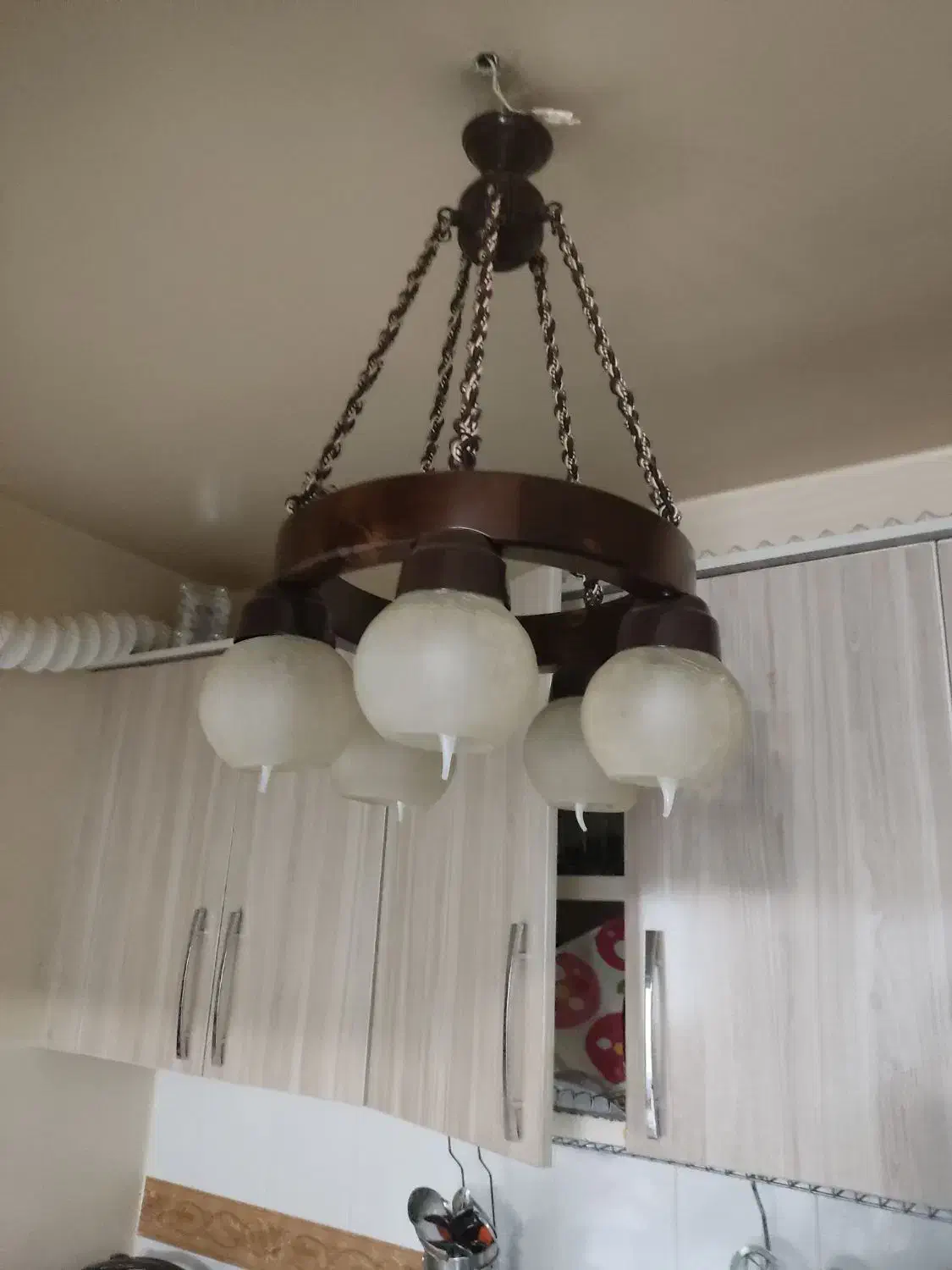 لوستر چوبی ۵شاخه|لوستر و چراغ آویز|زنجان, |دیوار