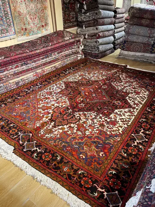 فرش جفت ۹ متری هریس پشم دستریس رنگ گیاهی کف کرم|فرش|تهران, سلسبیل شمالی|دیوار