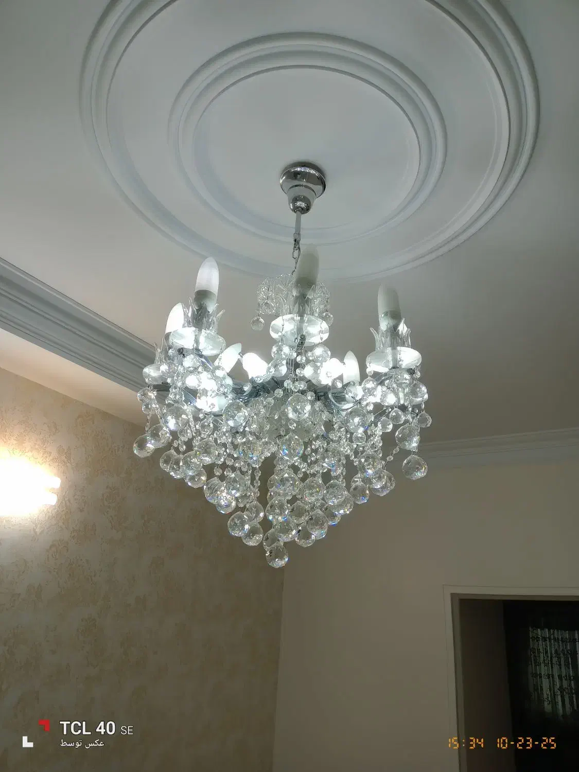 لوستر نقرهای کریستال دایره ای جنس برنجی|لوستر و چراغ آویز|دماوند, گیلاوند|دیوار