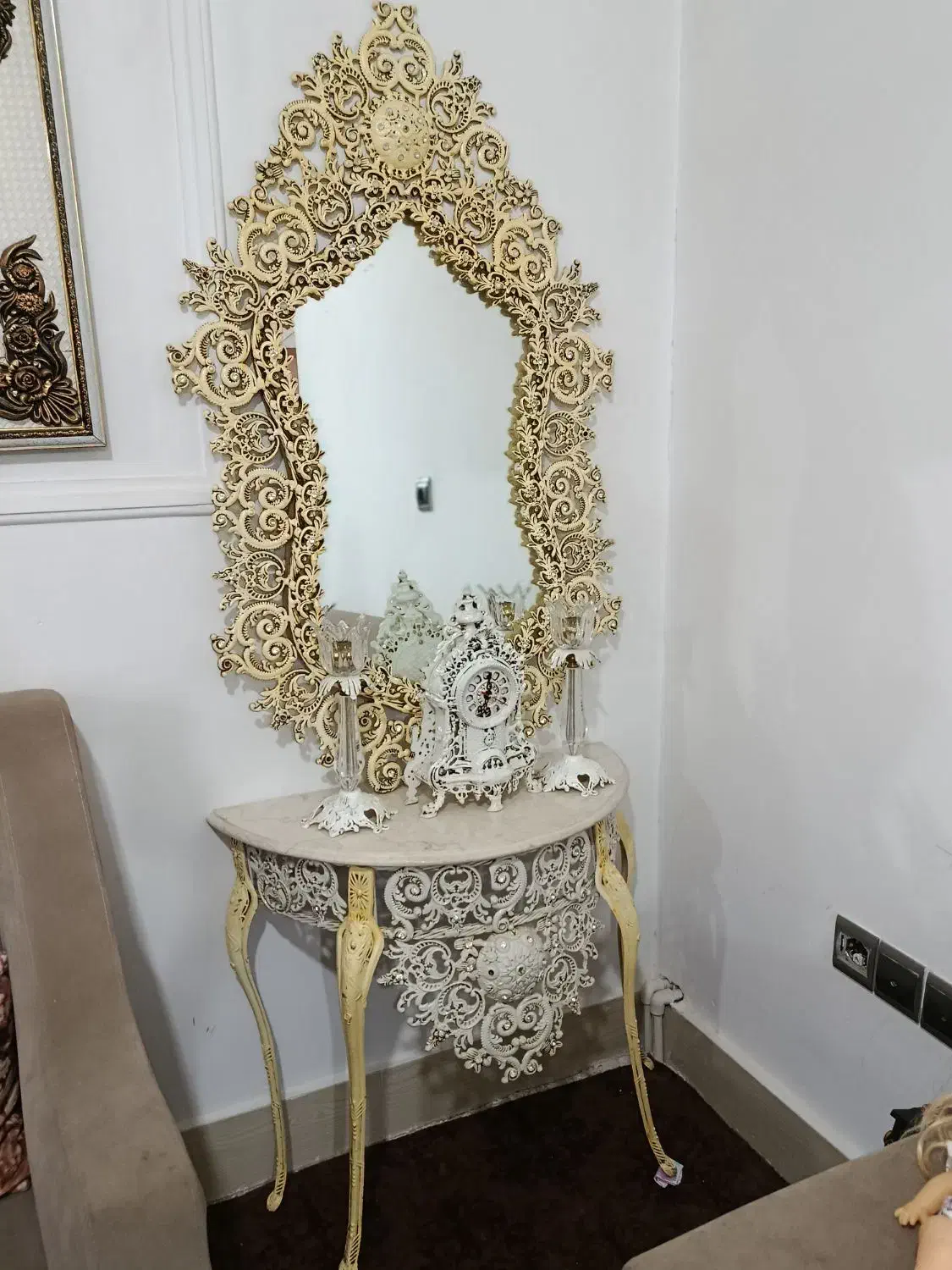 آینه و شمعدون در حد نو|صنایع دستی و سایر لوازم تزئینی|تاکستان, |دیوار