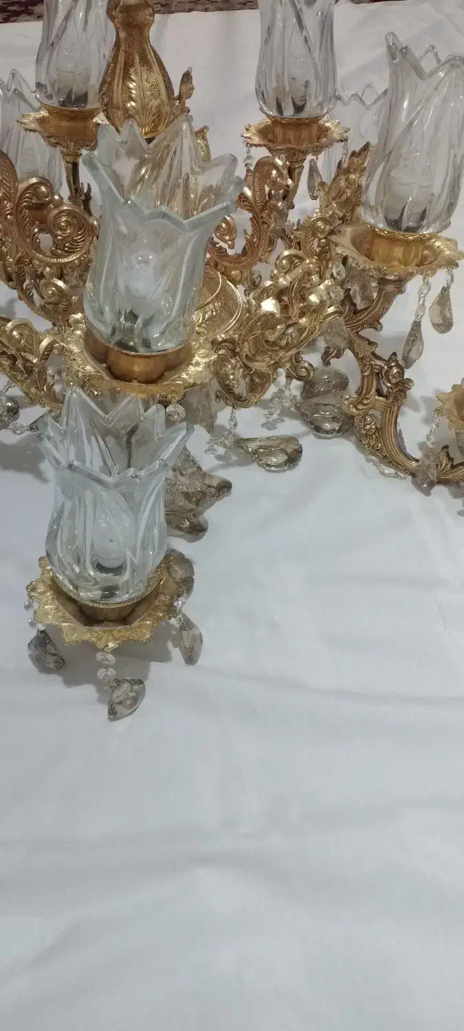 لوستر برنجی ۵شعله دوبل|لوستر و چراغ آویز|بیرجند, |دیوار