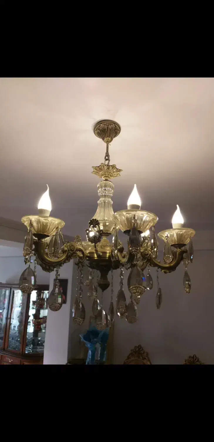 لوستر جفت دوتایی برنج سالم ۶ شاخه|لوستر و چراغ آویز|تبریز, |دیوار