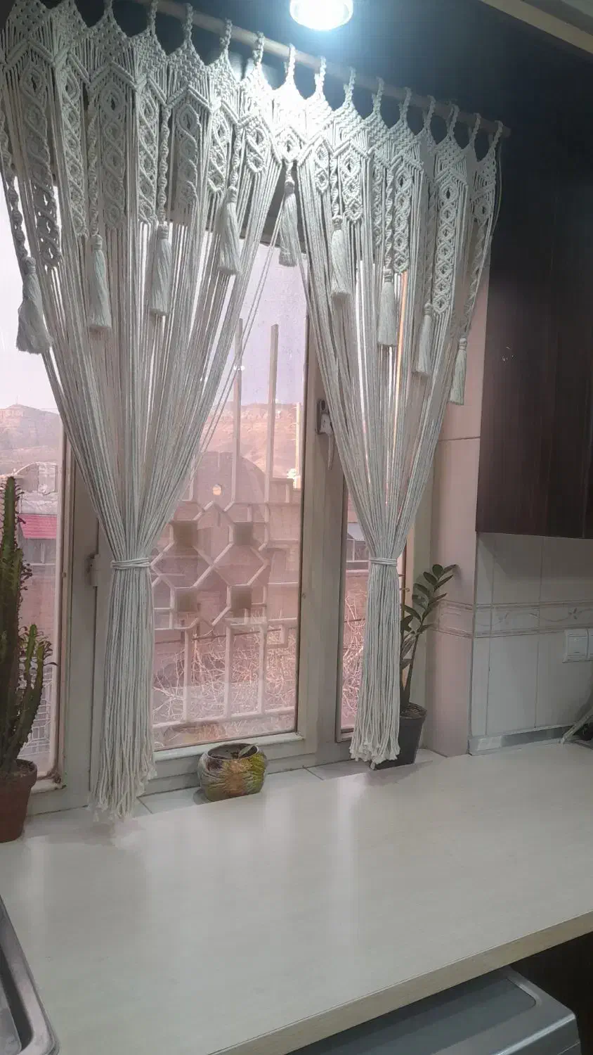 پرده مکرومه مناسب پنجره و بالای تخت|پرده، رانر، رومیزی|خرمآباد, |دیوار