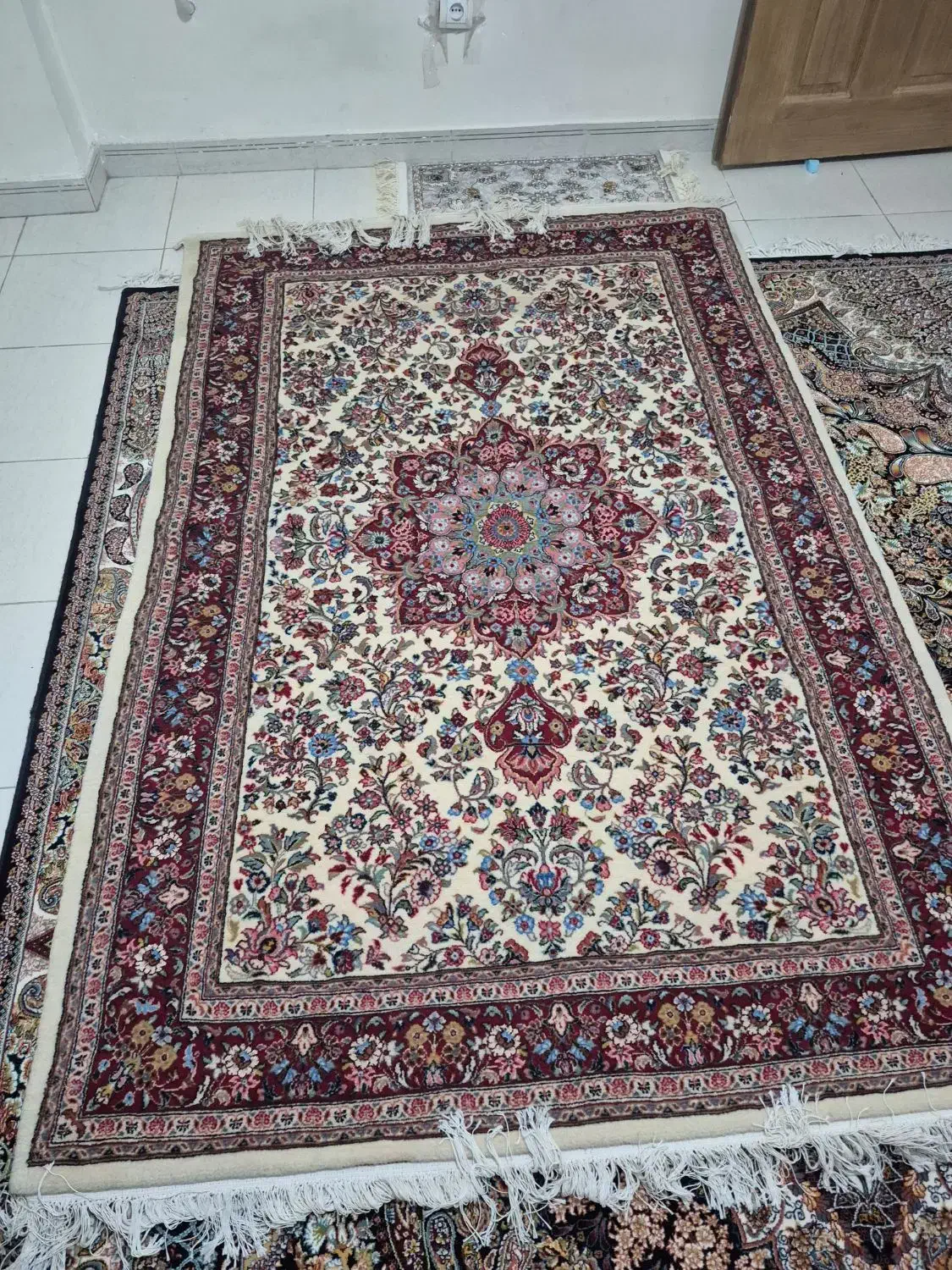 ۱تخته فرش دستبافت کر ک ابریشم|فرش|کرمانشاه, |دیوار