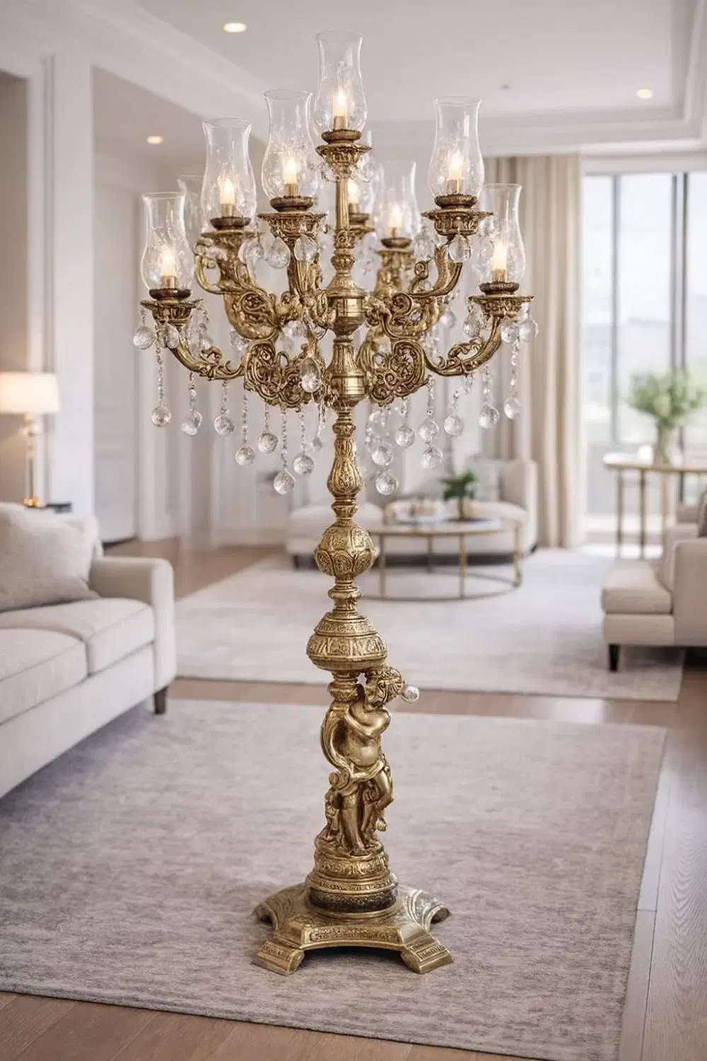 آباژور برنجی ده شاخه فرشته اعیانی و سلطنتی|چراغ خواب و آباژور|ارومیه, |دیوار