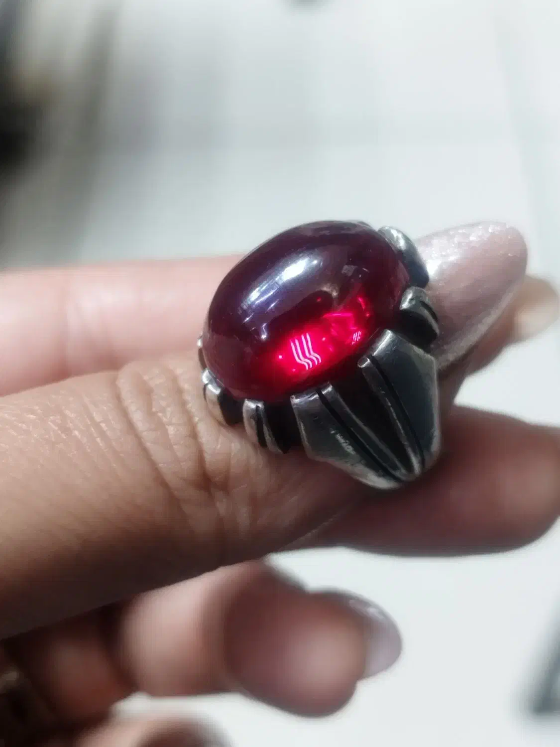 انگشتر مردانه نقره نگین یاقوت|جواهرات|بیرجند, |دیوار