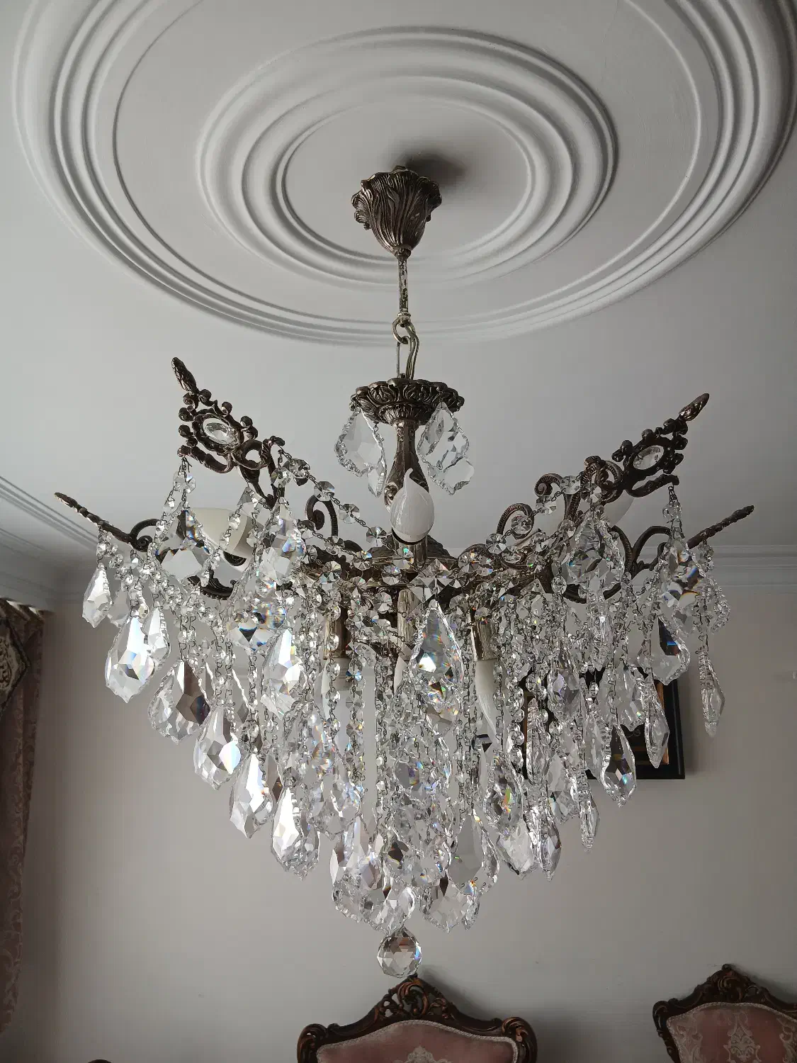 سه عدد لوستر برنجی با کریستال اتریشی|لوستر و چراغ آویز|تهران, شهرک محلاتی|دیوار