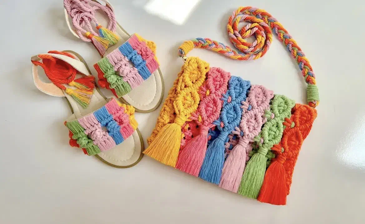 بافت انواع صندل های مکرومه|کیف، کفش، کمربند|رشت, استقامت ۲|دیوار