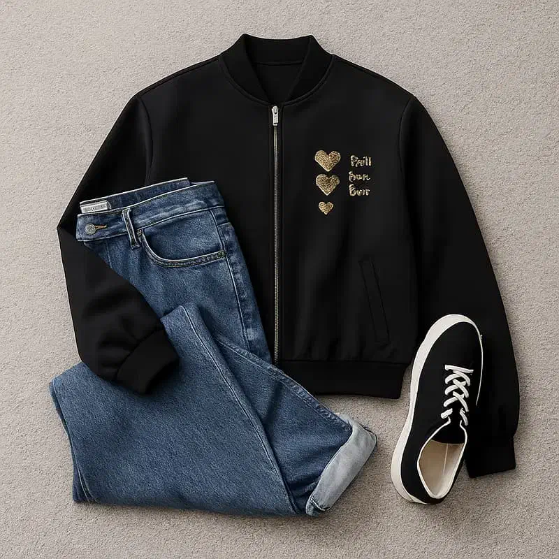 بامبر زنانه گلدوزی 3 قلب - مشکی|لباس|اردبیل, |دیوار