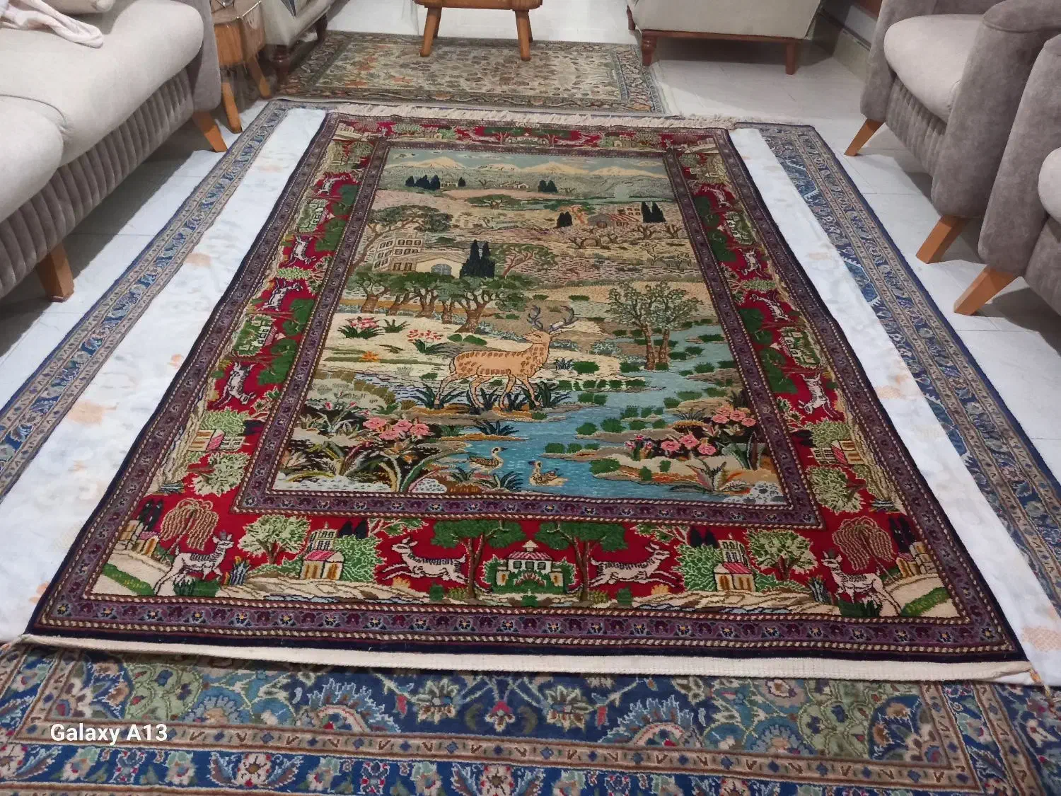 فرش‌دست‌بافت‌‌شادسر‌کاشان‌‌نقشه‌شکارگاه|فرش|گرگان, |دیوار