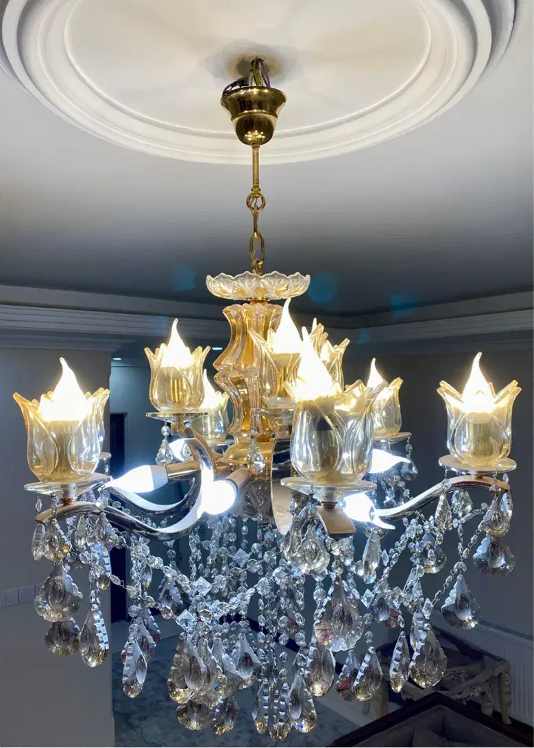 لوستر کریستالی ۱۵ شعله سالم در حدنو|لوستر و چراغ آویز|تهران, تهرانسر شمالی|دیوار