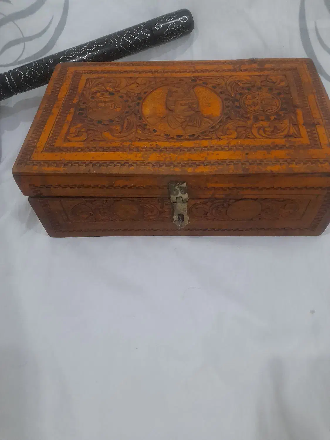 عصای آبنوس فاخر مرصع کاری نقره کوب صندوقچه قاجاری|کلکسیون اشیاء عتیقه|اهواز, شریعتی جنوبی|دیوار