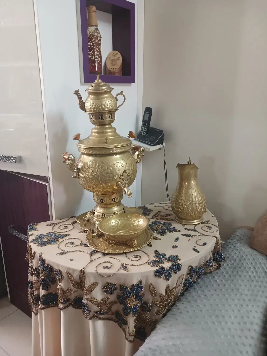 سماور ذغالی پارچ و قوری و میز و رو میزی|قوری، کتری، قهوه‌ساز دستی|تهران, مشیریه|دیوار