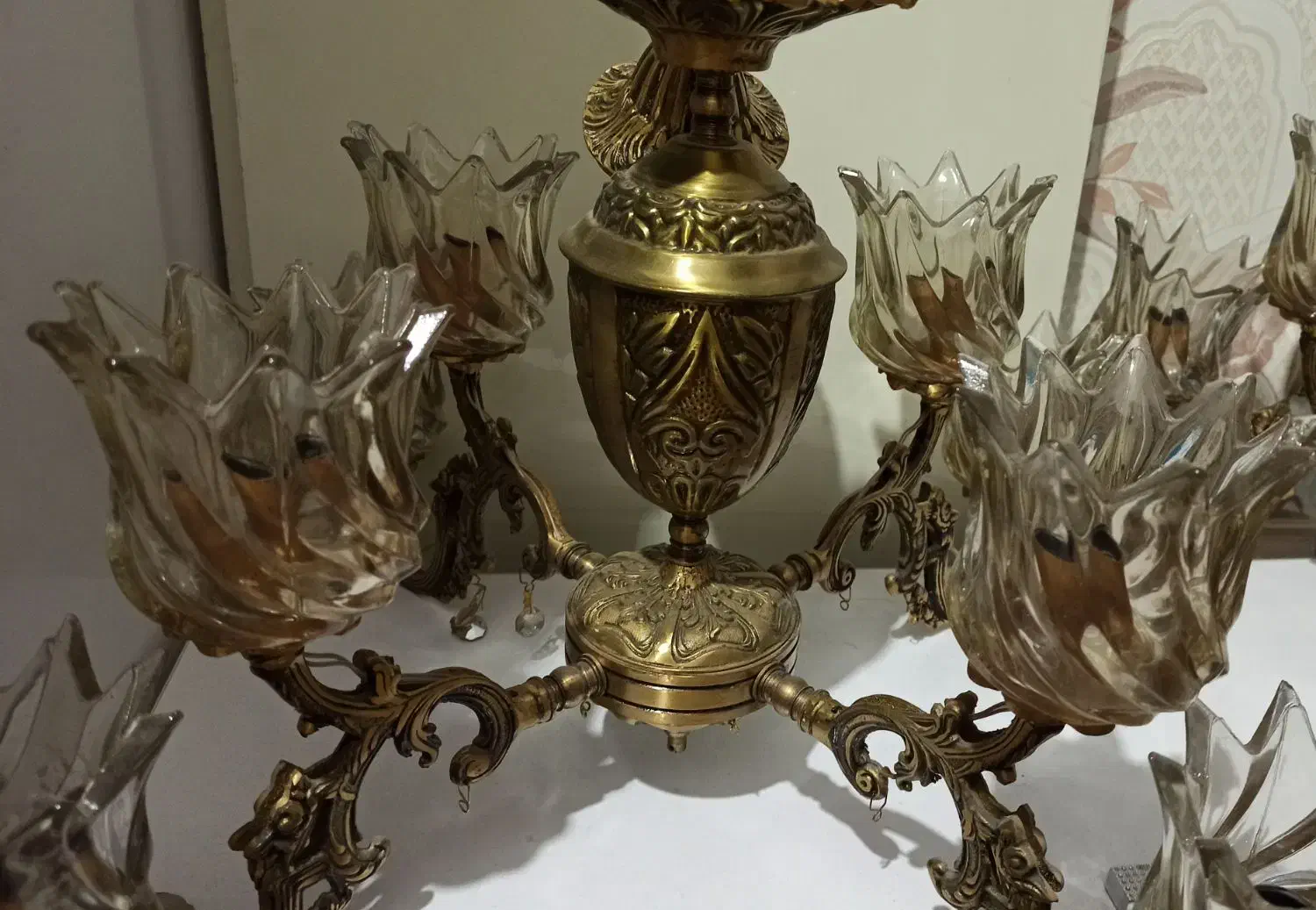 لوستر برنز ۴ شاخه ۸ شعله|لوستر و چراغ آویز|کرمانشاه, |دیوار