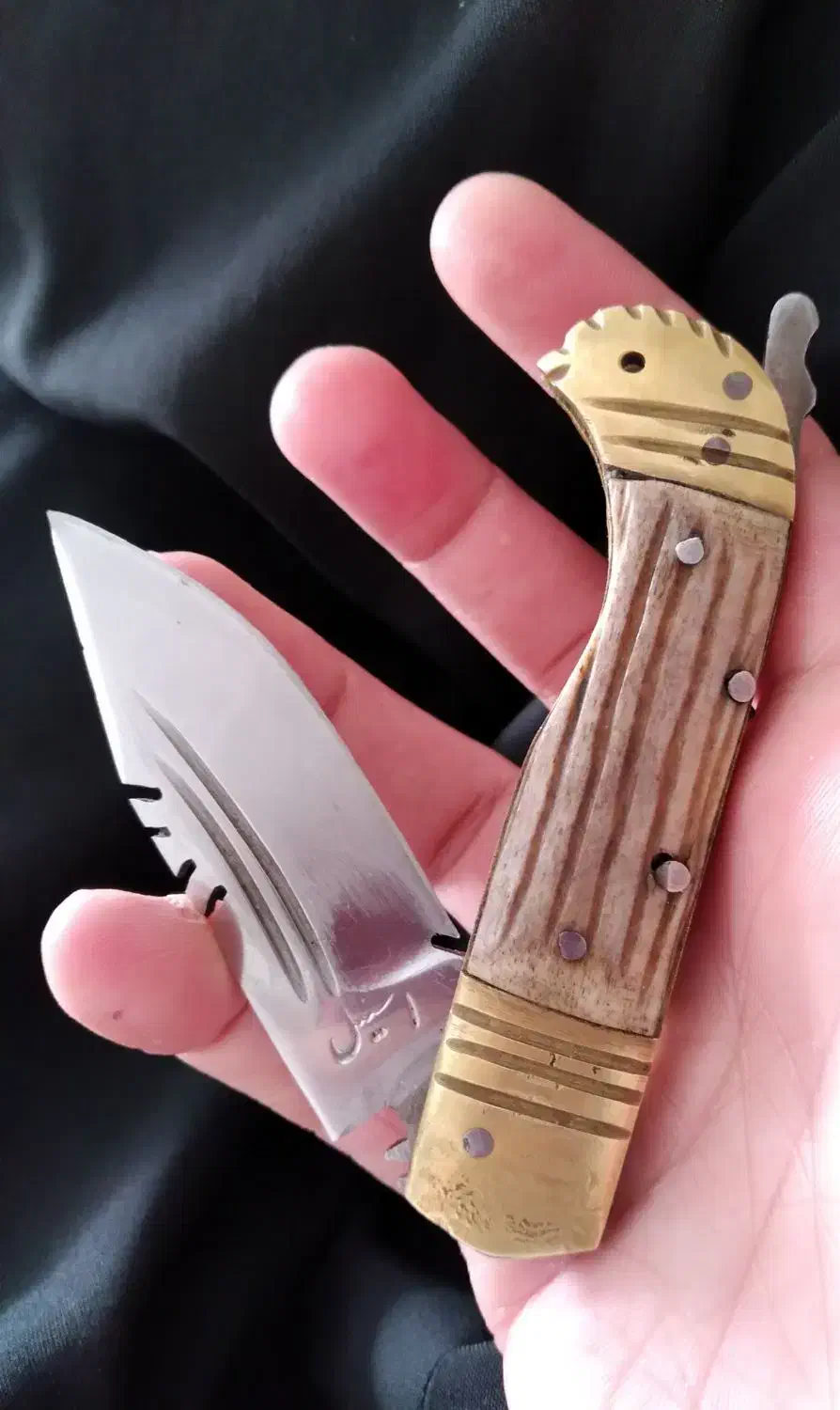 چاقوزنجان دسته شاخ تیغه زنجان اصل کرمانشاه هستم|کلکسیون اشیاء عتیقه|گهواره, |دیوار