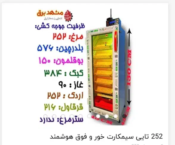 دستگاه جوجه کشی ۲۵۲ تایی مشهد برق|ماشین‌آلات صنعتی|تایباد, |دیوار
