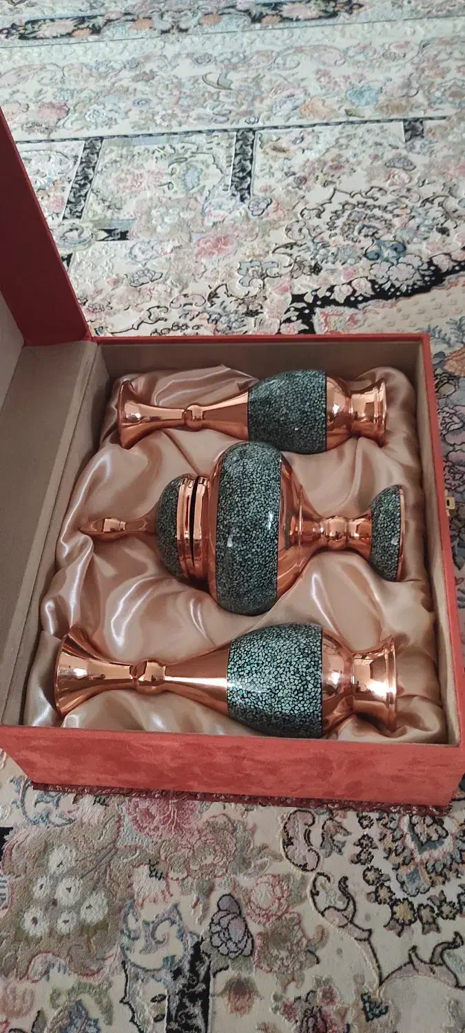 پک ظروف مسی فیروزه کوبی شده برند آقاجانی|صنایع دستی و سایر لوازم تزئینی|گنبد کاووس, |دیوار