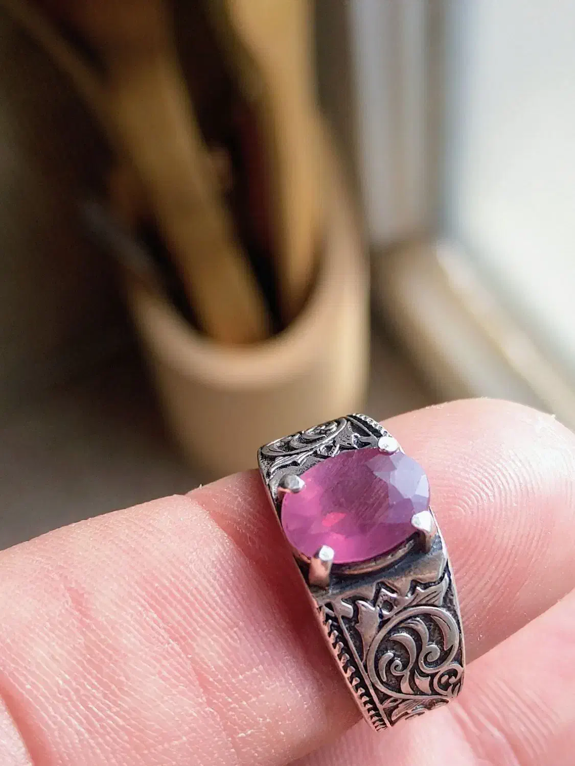 انگشتر نقره یاقوت معدنی و ساعت دوزمانه اورینت|جواهرات|سقز, |دیوار