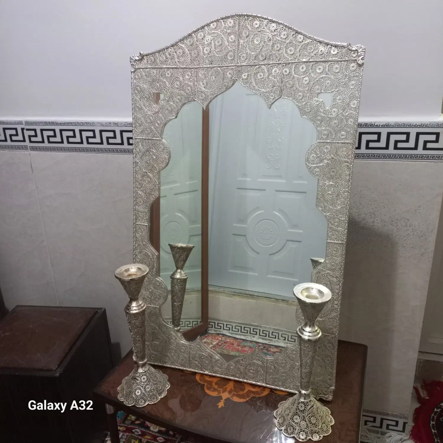 آینه و شمعدون برنج|صنایع دستی و سایر لوازم تزئینی|همدان, |دیوار