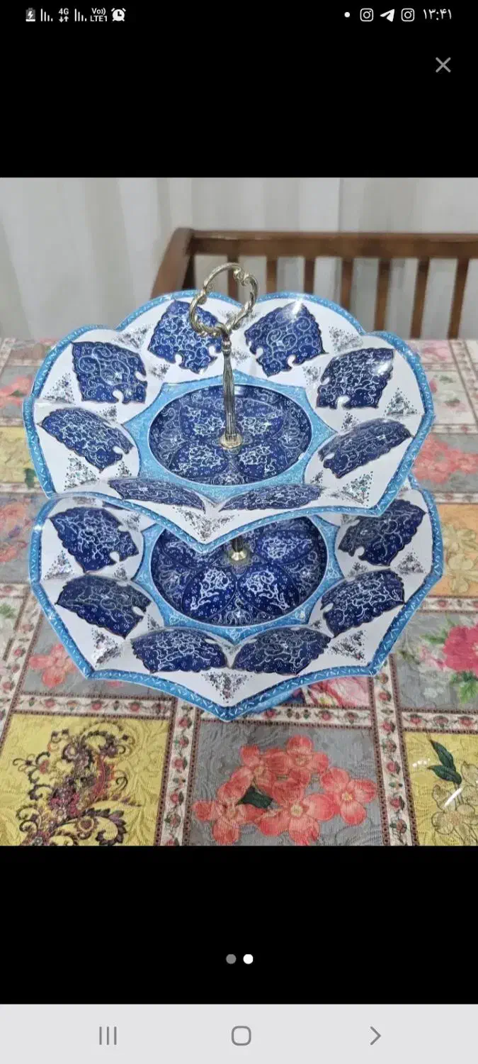 میوه خوری با ۴ تا پیش دستی مینا کاری ست|صنایع دستی و سایر لوازم تزئینی|فرمهین, |دیوار