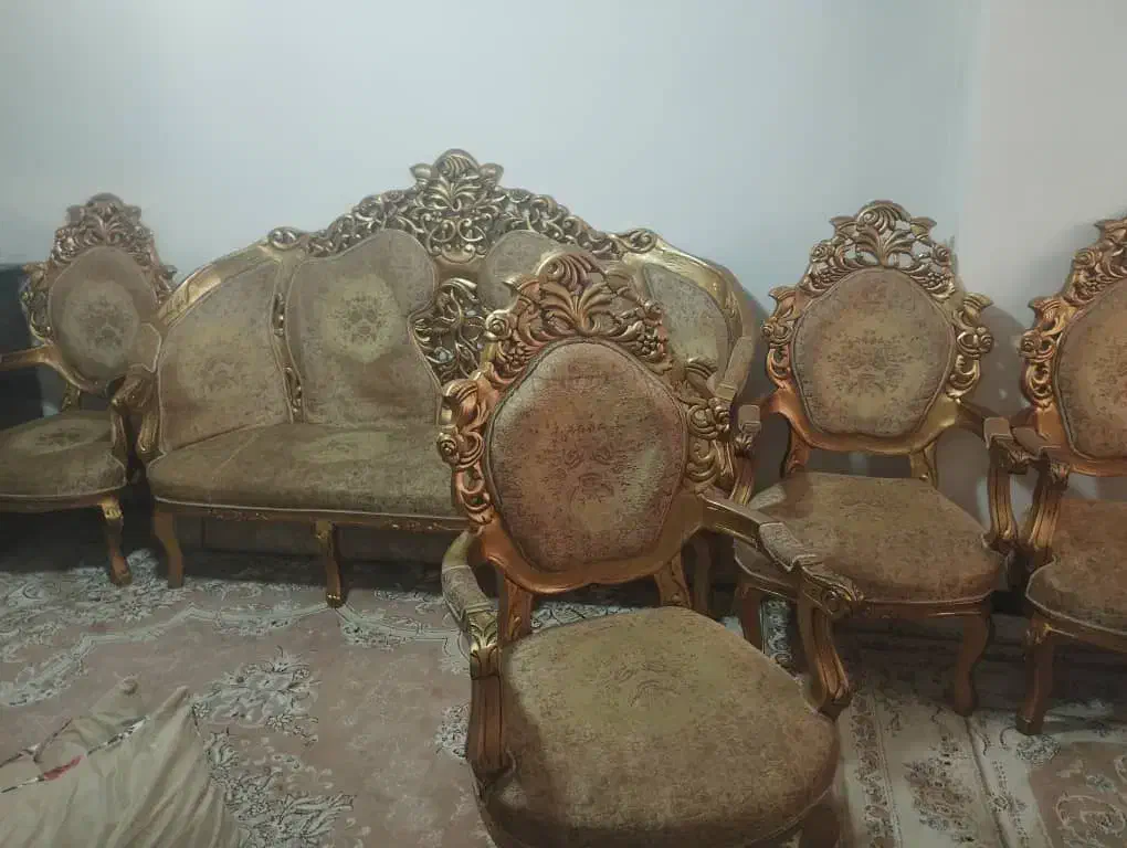 مبلمان 9 نفره سلطنتی چوب گردو|مبلمان خانگی و میز عسلی|رباطکریم, رباطکریم|دیوار