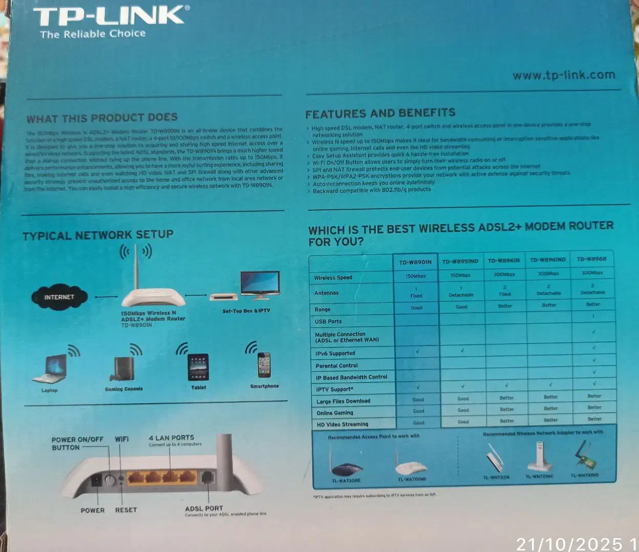 مودم TP-Link W8901N چهارپورت|مودم و تجهیزات شبکه|مرند, |دیوار